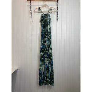 Jin Jinny Green & Blue Tie Dye Tiered Tie Straps Sleeveless Maxi Dress Size S